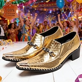 economico Scarpe da uomo-Scarpe eleganti con stampa di serpente oro di Mardi Gras per uomini – pelle di mucca premium 100% all’avanguardia design a punta per Carnevale feste e occasioni speciali