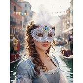 billiga Tillbehör-Kvinnors Grön Fjäder Venetiansk Maskeradmask - Lyxig Barock Crystal-Pyntad Karneval Kosttillsats för Venedigfestivalen Mardi Gras  Maskeradfester