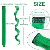  Zielone Peruki 16 Pcs Kolorowe Włosy Syntetyczne Clip in Kręcone Falowane Pasemka dla Dziewcząt Kobiet Dzieci w Wielu Kolorach