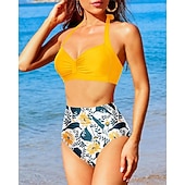 economico Surfing Tankinis &amp; Bikinis-Per donna Costume da bagno Bikini a vita alta con volant 2 pezzi Tropicale Senza schiena Protezione UV Alta elasticità Senza Maniche Costume da Bagno Surf Immersione Snorkeling Estate
