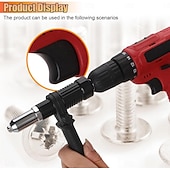 abordables Abrazaderas y alicates-Adaptador de pistola remachadora eléctrica de grado profesional, accesorio de remaches para taladro eléctrico inalámbrico con 4 cabezales de remache de 2,4 mm, 3,2 mm y 4,0 mm, herramienta de