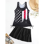 Χαμηλού Κόστους Τανκίνι-Γυναικείο Μαγιό Ταγκίνι 2 Τεμαχίων Φούστα Έλεγχος Κοιλιάς Ψηλός Ορθοστάτης Σλιμ Ανοιχτή Πλάτη Διακοπές Παραλία Φορέματα Σημαία Ράσβερ  U Λαιμός Αμάνικο