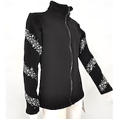 رخيصةأون سترات وصدريات التزلج الفني-جاكيت تزلج على الجليد من الصوف للنساء والفتيات، أسود اللون، مطاطي، مناسب للتدريب والمنافسات، دافئ، مزين بالكريستال/أحجار الراين، بأكمام طويلة، مناسب للتزلج الفني على الجليد