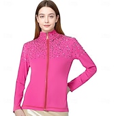 お買い得  フィギュアスケート用ジャケットとベスト-フィギュアスケート フリース ジャケット レディース ガールズ アイススケート ジャケット トップ パープル ストレッチ トレーニング 競技 スケートウェア 保温 暖かい クリスタル/ラインストーン 長袖 アイススケート フィギュアスケート