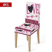 رخيصةأون غطاء كرسي الطعام-غطاء كرسي طعام مطاطي لعيد الحب، بنقشة مربعات الجاموس باللونين الأسود والأبيض مع قلب وقوس على مسند الظهر، غطاء كرسي شتوي قابل للإزالة والغسل للمنزل والمطعم والمطبخ وغرفة المعيشة (1/4/6 قطع)