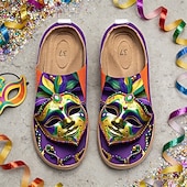 economico Scarpe da donna-Scarpe Slip-On in Tela con Stampa di Maschere da Carnevale da Donna per Mardi Gras - Calzature Festive e Leggere con Vestibilità Larga per Parate Celebrazioni in Strada Feste a Tema e Uscite Estive