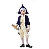  250th Anniversary USA Rococo Baroque Outfits Long Sleeves George Washington Alexander Hamilton Colonial Fancy Dress Boys' Carnival Independence Day 4th of July Kid's Coat Pants Collar