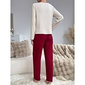 Χαμηλού Κόστους Ημέρα του Αγίου Βαλεντίνου Ύπνος &amp; Χαλάρωση-Γυναικεία Σετ Πυτζάμες Καθημερινό Ανατομικό Καρδιά Ελαστική μέση Μπλουζάκι Παντελόνι Καθημερινά Σπίτι Μακρυμάνικο Στρογγυλή Ψηλή Λαιμόκοψη Μαύρο Ανθισμένο Ροζ Ρουμπίνι Πράσινο του τριφυλλιού