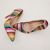 cheap Classic Pumps-Women's Multicolor Rhinestone High Heels - Sparkling Striped Pointed Toe Pumps for Parties, Celebrations, and Special Events