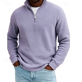  Herren Waffel-Poloshirts Textur Outdoor Lässig Viertelreißverschluss Langarm Mode Modern Einfarbig Texture Gestrickt Herbst Frühling & Herbst Herbst Winter Normale Passform Dunkel Braun Wein Schwarz