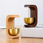 abordables Esculturas-Paquete de 2 timbres magnéticos de madera maciza con ventosa para abrir puertas, alerta de entrada adhesiva inalámbrica con timbre suave para el hogar, la oficina, la tienda y las puertas para