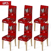 رخيصةأون غطاء كرسي الطعام-غطاء كرسي طعام مطاطي لعيد الحب، بنقشة مربعات الجاموس باللونين الأسود والأبيض مع قلب وقوس على مسند الظهر، غطاء كرسي شتوي قابل للإزالة والغسل للمنزل والمطعم والمطبخ وغرفة المعيشة (1/4/6 قطع)