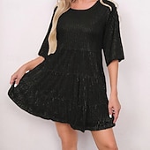 economico miniabito nero-Per donna Mini Abito Abito Bianco Abito nero Abito con Paillettes Vestito rosa Elegante Moda Classico Quotidiano All'aperto Feste Vestibilità comoda Semplice Manica Corta Girocollo Argento Rosa
