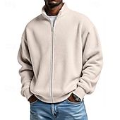 preiswerte Einfache Sweatshirts-Herren Sweatshirt Waffel-Sweatshirt Pullover Kapuzensweatshirt Pullover Sweatshirt mit durchgehendem Reißverschluss Aprikose Schwarz Weiß Hellgrün Armeegrün Stehkragen Einfach Strukturiert Lässig