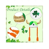 billiga Tillbehör-Vikingahatt för kvinnor med gyllene horn och flätat orange hår, grön shamrockhatt för irländska parader och festivaler &amp;festkläder