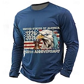  4th of July 2026 250th Memorial Day Men's 3D Print US Flag Crew Neck Long Sleeve T-Shirt Casual Daily