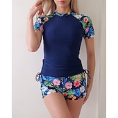 Χαμηλού Κόστους Rash Guards One Pieces-Γυναικεία Προστατευτικά Μαγιό με φλοράλ print Μαγιό Φλοράλ Πολύ Ελαφρύ (UL) Προστασία UV Ελαστικό Κοντομάνικο Μαγιό Σέρφινγκ Ψαροντούφεκο Καλοκαίρι