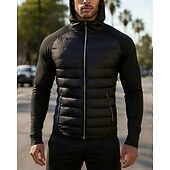 Недорогие Куртки для бега-Муж. Однотонный Куртка для бега Куртка для активного отдыха Куртка с капюшоном Наступила зима Карман Капюшон Длинный рукав Одежда для спорта и отдыха Хлопок