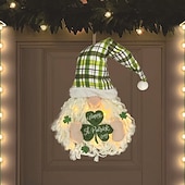 olcso Dekoratív fények-Szent Patrik-napi ír koszorú LED-es fényekkel, lóhere, arctalan baba, törpe dísz, 60x30cm, beltéri/kültéri veranda, fali dekoráció, nappali, étkező, parti ünnepi dekoráció