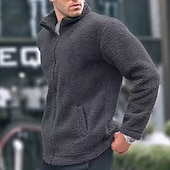 preiswerte Herrenjacken &amp; Herrenmäntel-Herren Wintermantel Teddymantel Freizeitjacke Lässig Täglich Thermowarm Tasche Vollreißverschluss Herbst Winter Einfach Streetwear Täglich Stehkragen Regulär Blau Schwarz Marineblau Braun Khaki Jacken