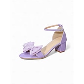 cheap Women-Women's Purple Bow Detail Block Heels, Elegant Footwear for Resort Evenings and Formal Gatherings