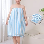 ieftine Pătură purtabilă-Set rochie fără bretele cu imprimeu floral și căciulă de baie pentru femei, prosop de baie moale și absorbant, halat de baie de vară și cască pentru uscarea părului, articole esențiale confortabile