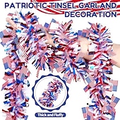 Ghirlanda di lamé patriottico da 66 piedi con bandiere americane, spessa &ghirlanda metallica soffice rossa, bianca e blu per il giorno dell'indipendenza del 4 luglio, decorazioni per il Memorial Day,