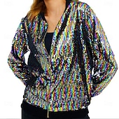 זול חולצות-רטרו\וינטאג' שנות ה-80 חליפות ובלייזרים שרוולים ארוכים דיסקו פאייטים תחפושות בגדי ריקוד נשים האלווין (ליל כל הקדושים) קרנבל הצגה מצעד הגאווה חודש הגאווה מבוגרים מעיל