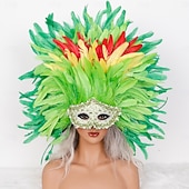 halpa Lisätarvikkeet-Karnevaali 2026 Rio Karnevaali Samba Lisävarusteet Karnevaali Höyhenmaski Päähine Punainen Oranssi  Valkoinen Täysin Höyheninen Maski Brasilia Festivaali Esityspuku