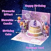  kartki urodzinowe fajerwerki wyskakujące ciasto dmuchane światło i muzyka kartka urodzinowa prezenty dla kobiet mężczyzn mamy dzieci