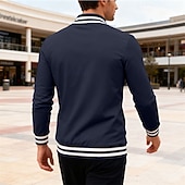 economico Giubbotti Casual-Per uomo Giacca Leggera Giacca Casual Giacca College Casuale Quotidiano Tasca Primavera Autunno A righe Streetwear Elegante Colletto Mao Regolare Nero Rosso Blu marino Blu reale Grigio chiaro Giacca