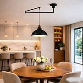 お買い得  ドラムとコーンのデザイン-LEDペンダントライト工業用ペンダント照明器具スイングアームハンギングライト、調節可能なドーム天井ペンダントライト、ダイニングルーム、リビングルーム用、ブラック/ホワイト