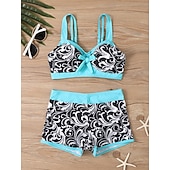 billige Bikinisett-Dame Bikini 2 Delt Badedrakt Boho Shorts Slim Uten Rygg Ferie Strand Bekledning Fargeblokk Geometrisk V Hals Uten Ermer Badedrakter