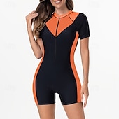 baratos Rash Guards de Uma Peça-Mulheres Anti Atrito Roupa de banho One Pieces Retalhos Zip Up Proteção UV Elasticidade Alta Manga Curta Roupa de Banho Surfe Mergulho Snorkeling Verão