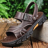 billiga Casual Sandals-Men's Brown  Velcro Sandals – Adjustable Strap Design with Comfortable Footbed, Ideal for Casual Wear, Beach Trips and Outdoor Activities