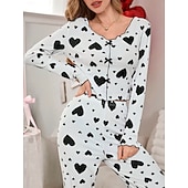 preiswerte Valentinstag Schlaf &amp; Lounge-Damen Schlafanzug Set Lässig Komfort Herz Elastischer Bund Hose Täglich Heim Langarm Quadrathals Blau Schwarz Rosa Rote Purpur Sommer Frühling Normale Passform