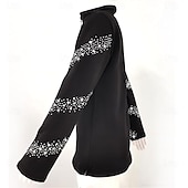 رخيصةأون سترات وصدريات التزلج الفني-جاكيت تزلج على الجليد من الصوف للنساء والفتيات، أسود اللون، مطاطي، مناسب للتدريب والمنافسات، دافئ، مزين بالكريستال/أحجار الراين، بأكمام طويلة، مناسب للتزلج الفني على الجليد