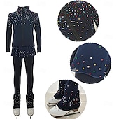 preiswerte Eiskunstlauf Trainingsoutfit-Eiskunstlaufjacke mit Hose, Damen- und Mädchen-Eiskunstlaufbekleidung, blau, dehnbar, Trainings- und Wettkampfbekleidung, wärmend, mit Kristall-/Strasssteinen, langärmlig, Eiskunstlauf