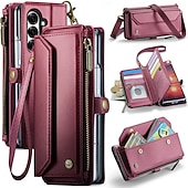 cheap Samsung Cases-Phone Case For Samsung Galaxy Z Fold 7 Wallet Case with Lanyard with Wrist Strap Kickstand TPU PU Leather