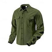 abordables camisa con botones para hombre-Hombre Camisa Camisa casual Camisa de playa Camisa de Pana Abotonar la camisa Negro Marrón Verde Ejército Albaricoque Gris Manga Larga Color sólido Diseño Diario Vacaciones Bolsillo Ropa Moda Casual