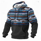 economico Hoodie Etnici Vintage-Per uomo Geometrico Azteco Tribale Felpa con Cappuccio Felpa Etnico Vintage Retrò Manica Lunga Girocollo All'aperto Abbigliamento casual alla moda Blu Marrone Verde Coulisse Autunno Inverno