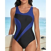baratos Rash Guards de Uma Peça-Mulheres Roupa de banho Maiôs One Pieces Bloqueio de cores Elástico Sem Manga Roupa de Banho Surfe Snorkeling Natação Verão