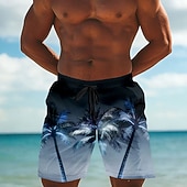  Herr Kokosnötsträd Gradientfärg Tropiska växter Badshorts Boardshorts Medium Midja Streetwear Hawaiisk Semester Sidfickor Mesh foder Elastisk dragsko i midjan Designer Kläder