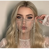 olcso Tánckiegészítők-Samba Kiegészítők Pompás Ezüst Hangzású Teljes Arc Lánc Maszk - Csillogó Bojt Fátyol Mardi Gras Rave Partin Teljesítmény Jelmez