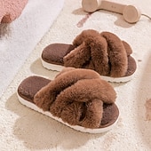 billige Hjem Tøfler-bomullstøfler for kvinner europeisk stil åpen tå plysj innendørs hjem myke pelskledde tøfler dopamindesign