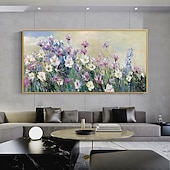 cheap Floral/Botanical Paintings-Handmade Oil Painting Hand Painted Horizontal Abstract Landscape Floral / Botanical Modern Rolled Canvas (No Frame)
