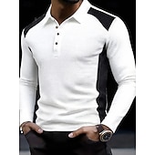 economico Polo classica da uomo-Per uomo Polo Maglia da golf Streetwear Casuale Bavero Manica Lunga Essenziale Moderno Blocco di colori Patchwork Bottoni Primavera Autunno Vestibilità regolare Bianco Polo