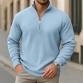 ieftine Polo clasic pentru bărbați-Bărbați Cămasă Corduroy Tricouri polo Casual Stradă Quarter Zip Manșon Lung Modă Modern Culoare solidă Fermoar Cald Toamna iarna Toamnă Primăvara &amp; toamnă Fit regulat Negru Trifoi Albastru Deschis