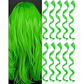  Green Wigs 10 PCS Green Hair Extensions Curly Wavy Synthetic Hairpieces Clip in Rainbow Neon Party Highlights Colorful Hair Accessories for Girls Women 17 Inch