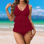 billige Surfing Tankinis og Bikinier-Dame Badedrakt med blomstertrykk To stykke badedrakt Blomstret Ensfarget Tropisk V-hals Midjekontroll Elastisk Ermeløs Badetøy Surfing Strand Ferie Sommer